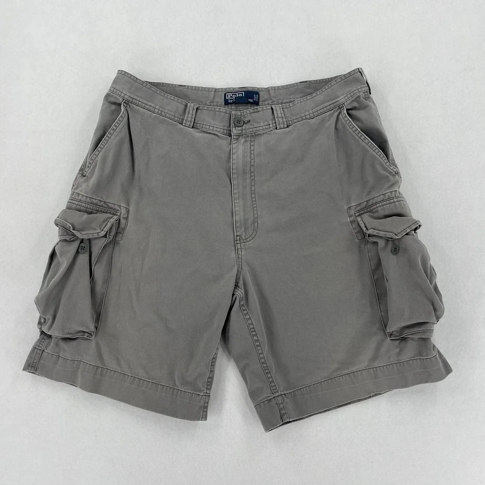 Vintage Polo Ralph Lauren 67 Cargo Shorts Mens 38 Gray Utility Baggy Retro